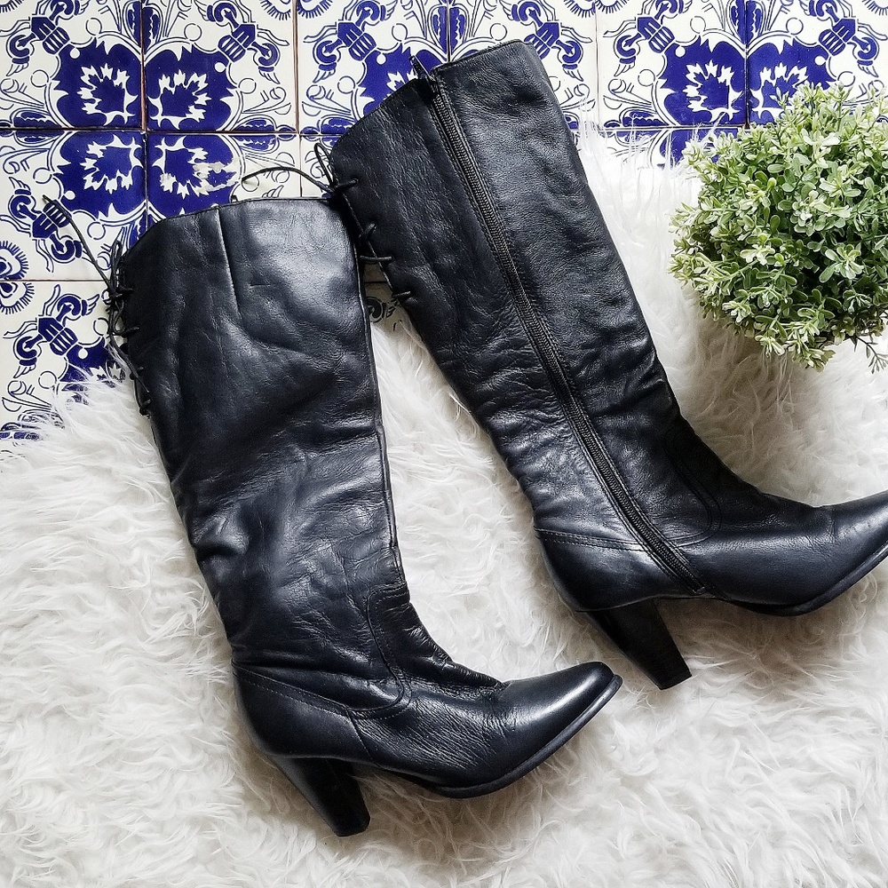 ZENDRA leather tall heeled boots